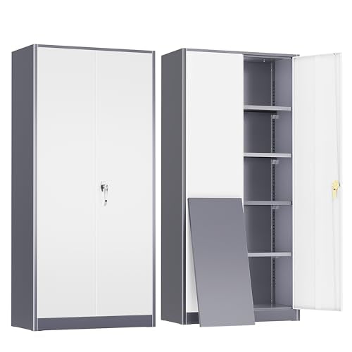 72" H Black Metal Storage Cabinet with 2 Doors and 4 Adjustable Shelves P185