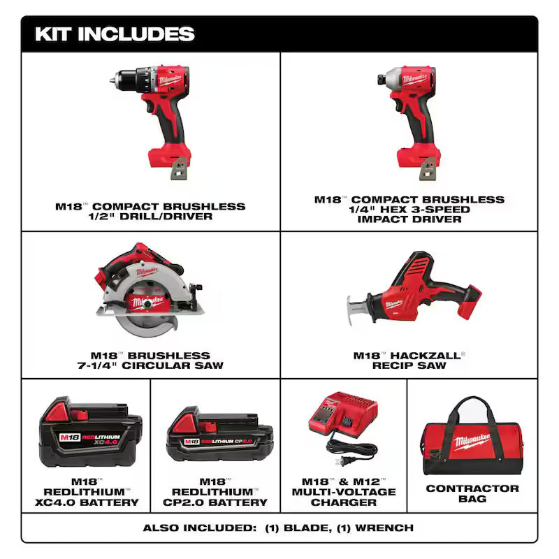 18V Lithium-Ion Brushless Cordless 4-Tool Combo Kit A28521