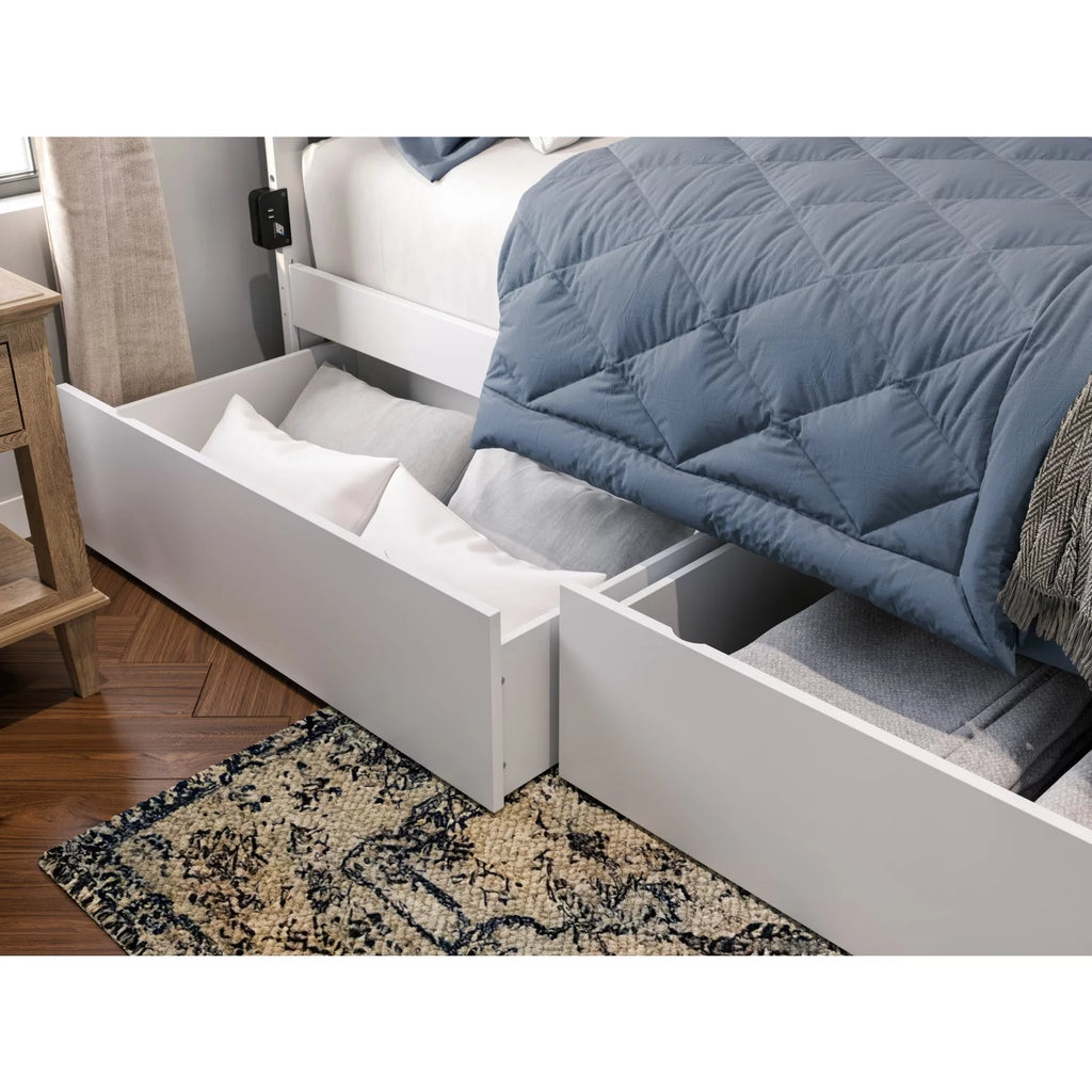 White King Size Platform Bed with 2 Storage Drawers U888