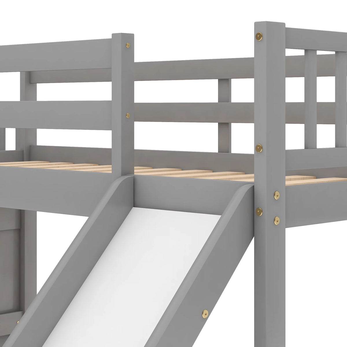 Solid Wood Twin Over Twin Bunk Bed with Slide and Stairway E8411