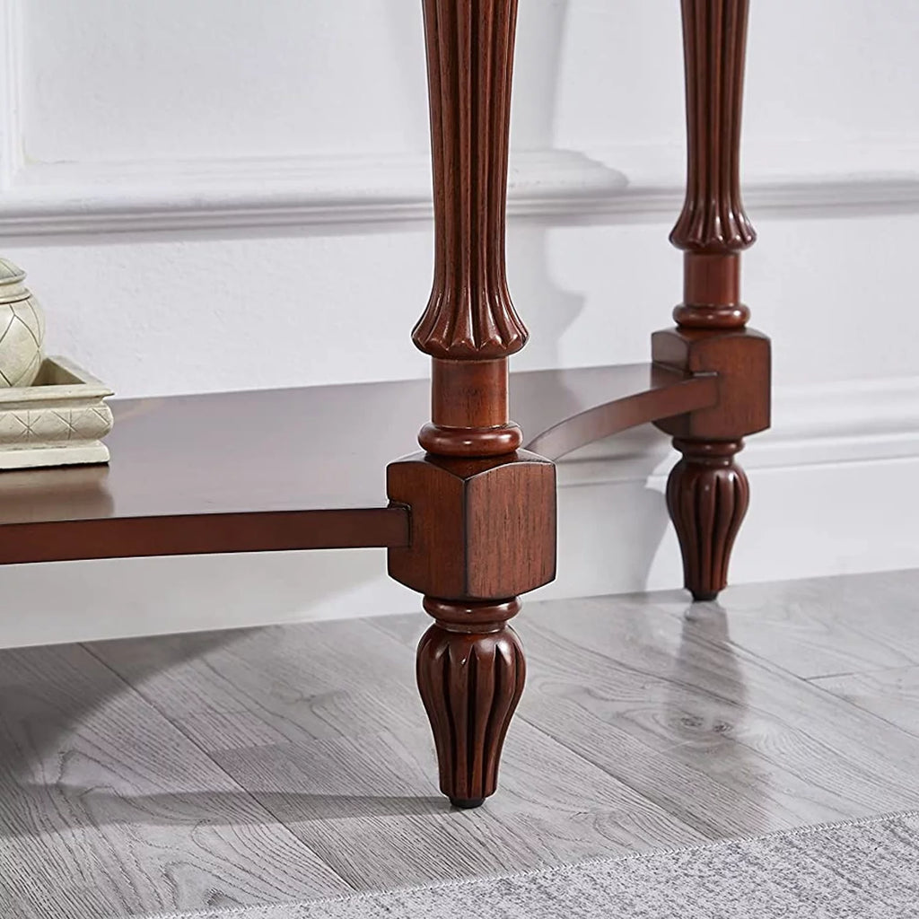 Dark Brown Oak Wood Console Table with Storage Shelf V318