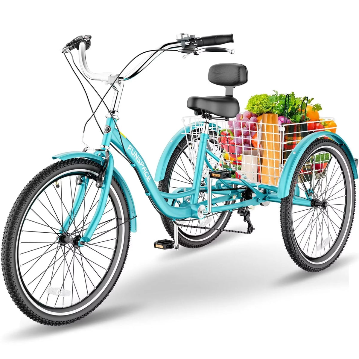 7 Speed 26 inch Three Wheel Bike Cruiser Trike with Low-Step Through Frame Large Basket Dark Green W31801