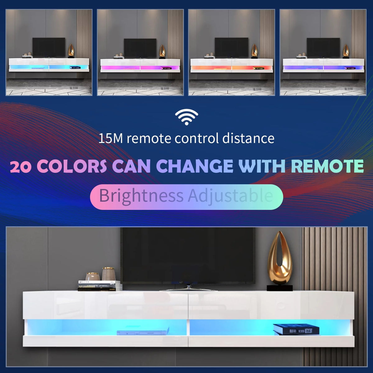 White Wall Mounted Floating TV Stand up to 80 inch A61103