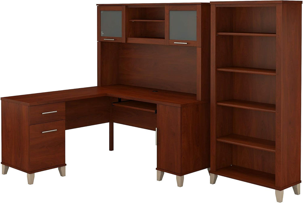 L Shaped Desk with Hutch and 5 Shelf Bookcase P1971