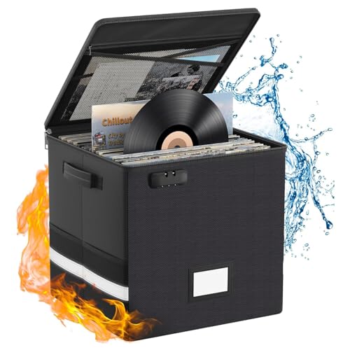 Fireproof Water-Resistant Vinyl Record Storage Box with Lock V64652