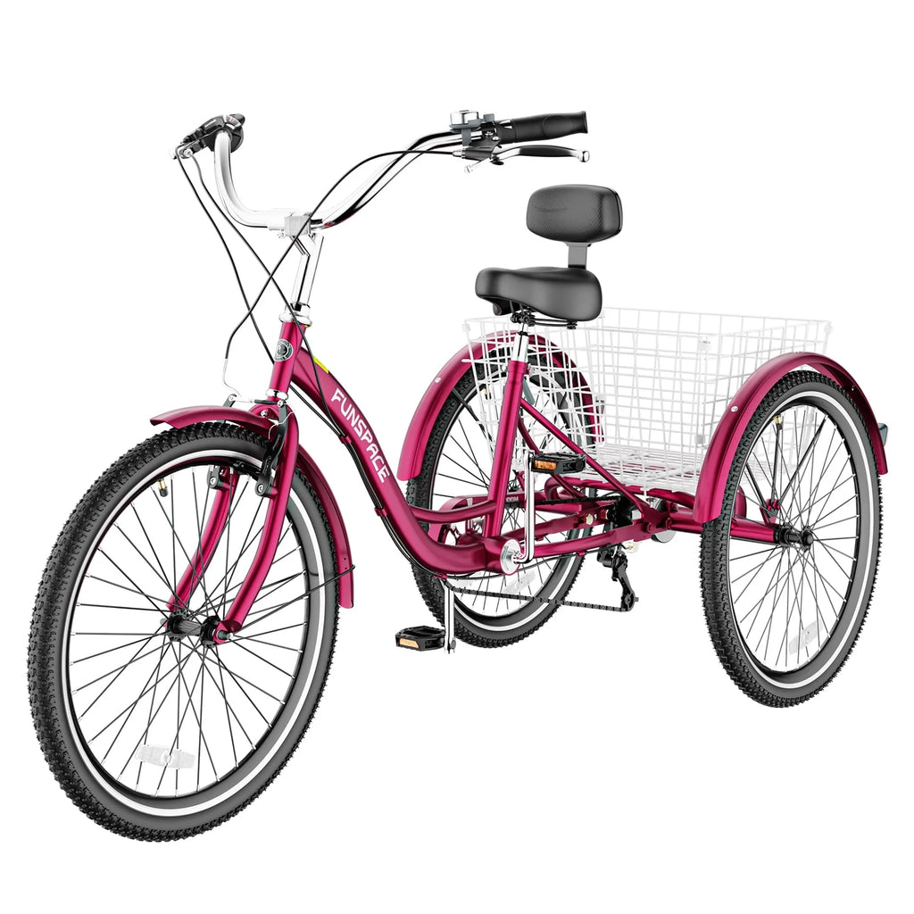 7 Speed 26 inch Three Wheel Bike Cruiser Trike with Low-Step Through Frame Large Basket Dark Green W31801