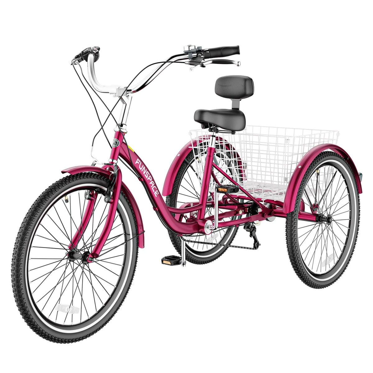 7 Speed 26 inch Three Wheel Bike Cruiser Trike with Low-Step Through Frame Large Basket Dark Green W31801