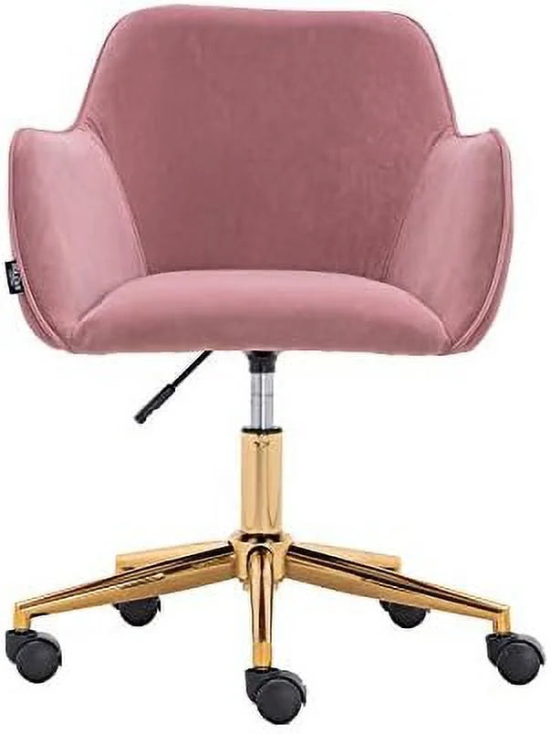 Pink Velvet Fabric Office Chair with Gold Metal Legs K867041