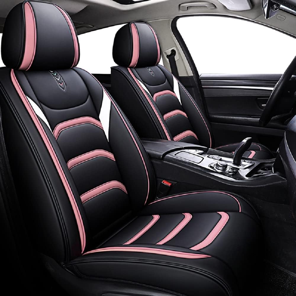 Leather Car Seat Covers Universal Fit Set Black-Pink K214
