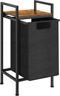 Black Laundry Hamper Basket with Removable Bag and Wood Shelf P555869