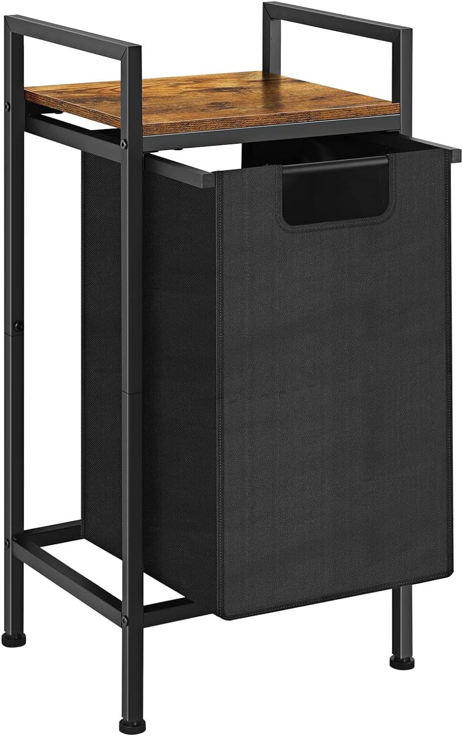 Black Laundry Hamper Basket with Removable Bag and Wood Shelf P555869