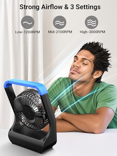 Battery Operated Portable Desk Fan with Timer, 3 Speeds, Blue H641358