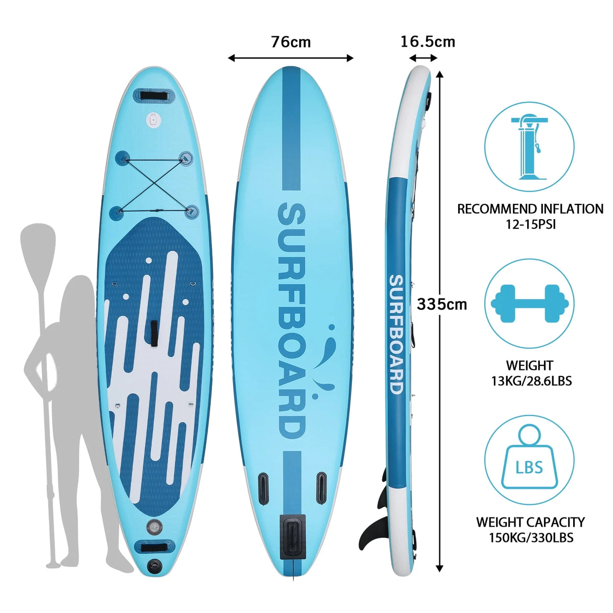 11 Ft Inflatable Stand Up Paddle Board and Sit-on Kayak Set, Non-Slip Deck SUP Paddle Board with SUP Accessories & Backpack, Blue Q60031