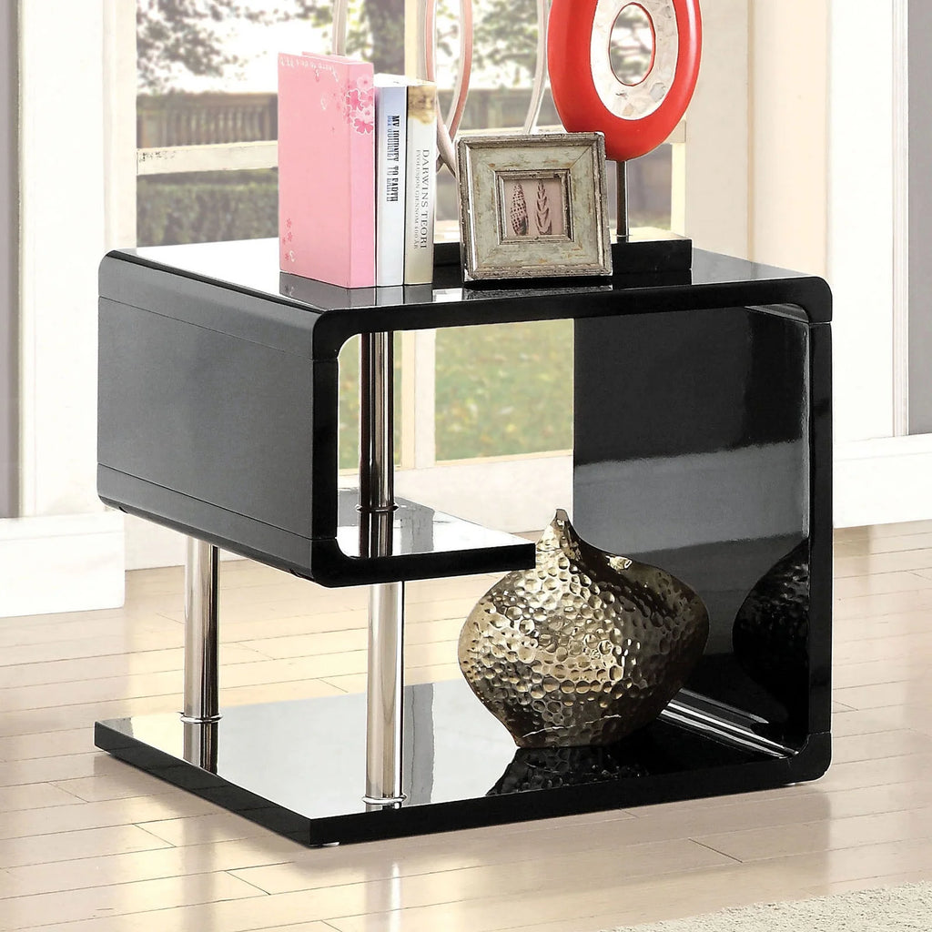 Black and Chrome Metal End Table V12605