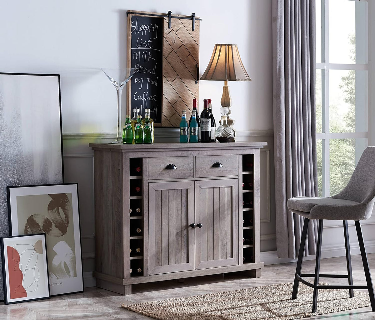 Charcoal Bar Cabinet with Stem Glass Placement X8527