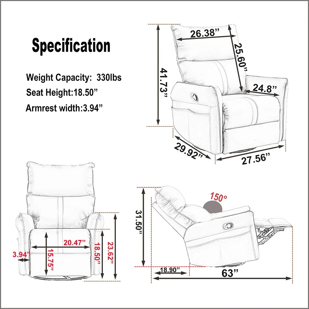 High Back 360 Degree Swivel Rocking Chair with Side Pocket K69472