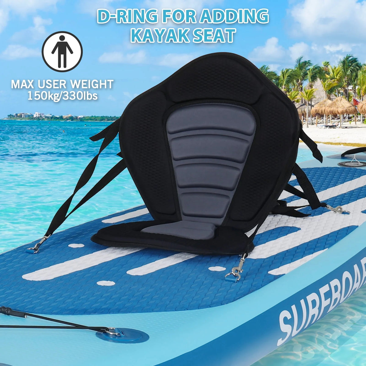 11 Ft Inflatable Stand Up Paddle Board and Sit-on Kayak Set, Non-Slip Deck SUP Paddle Board with SUP Accessories & Backpack, Blue Q60031