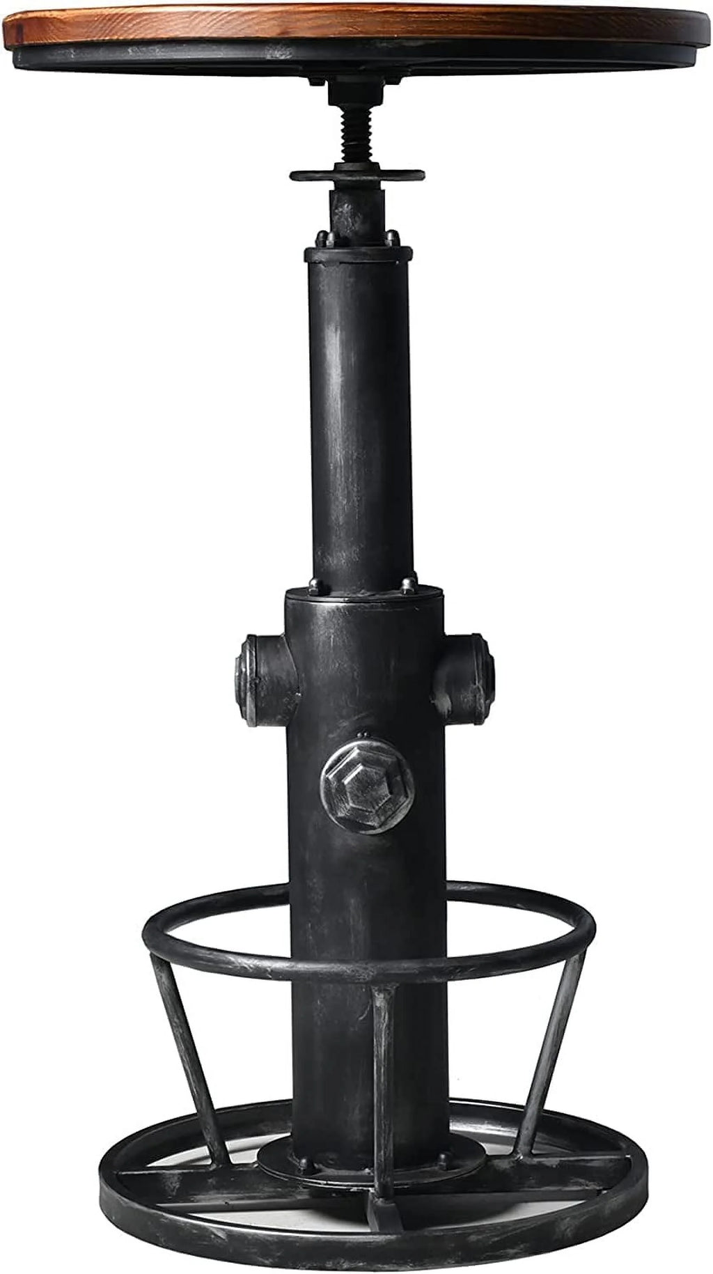 Industrial Bar Table Swivel Round Wooden Top Height Adjustable Bistro Table E683562