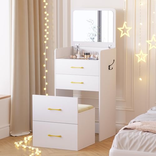 3 in 1 Vanity Desk with Flip Top Mirror and Cushioned Stool Z82828