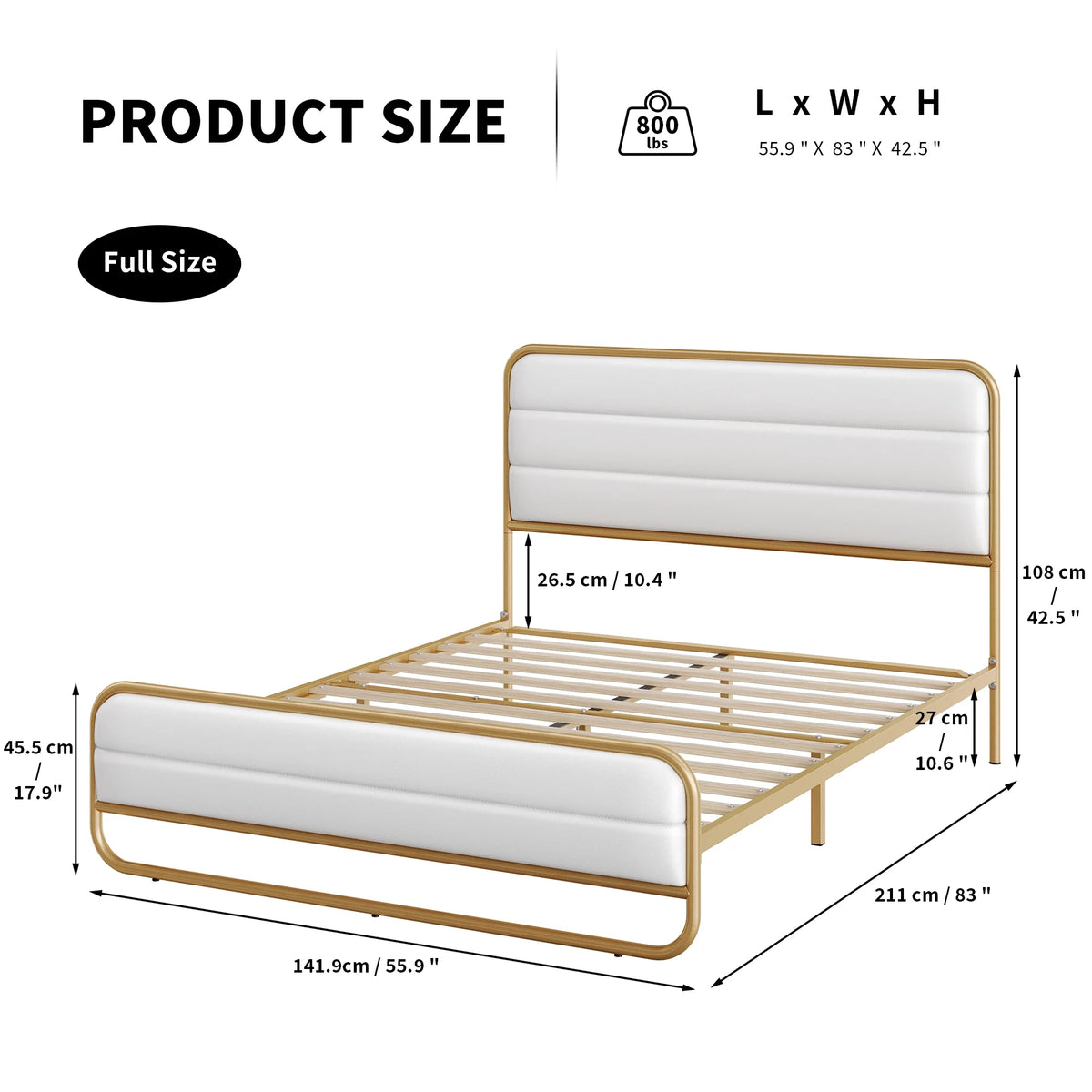 Full Bed Frame with PU Leather Upholstered Headboard Z6834