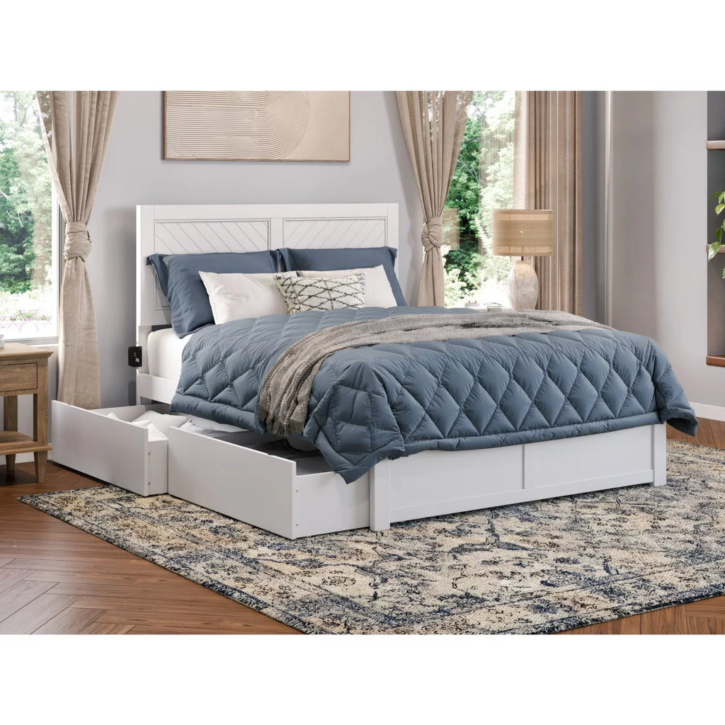 White King Size Platform Bed with 2 Storage Drawers U888