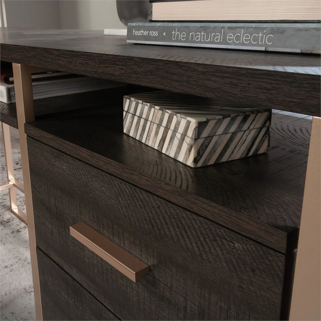 Contemporary L-Desk in Blade Walnut F321612