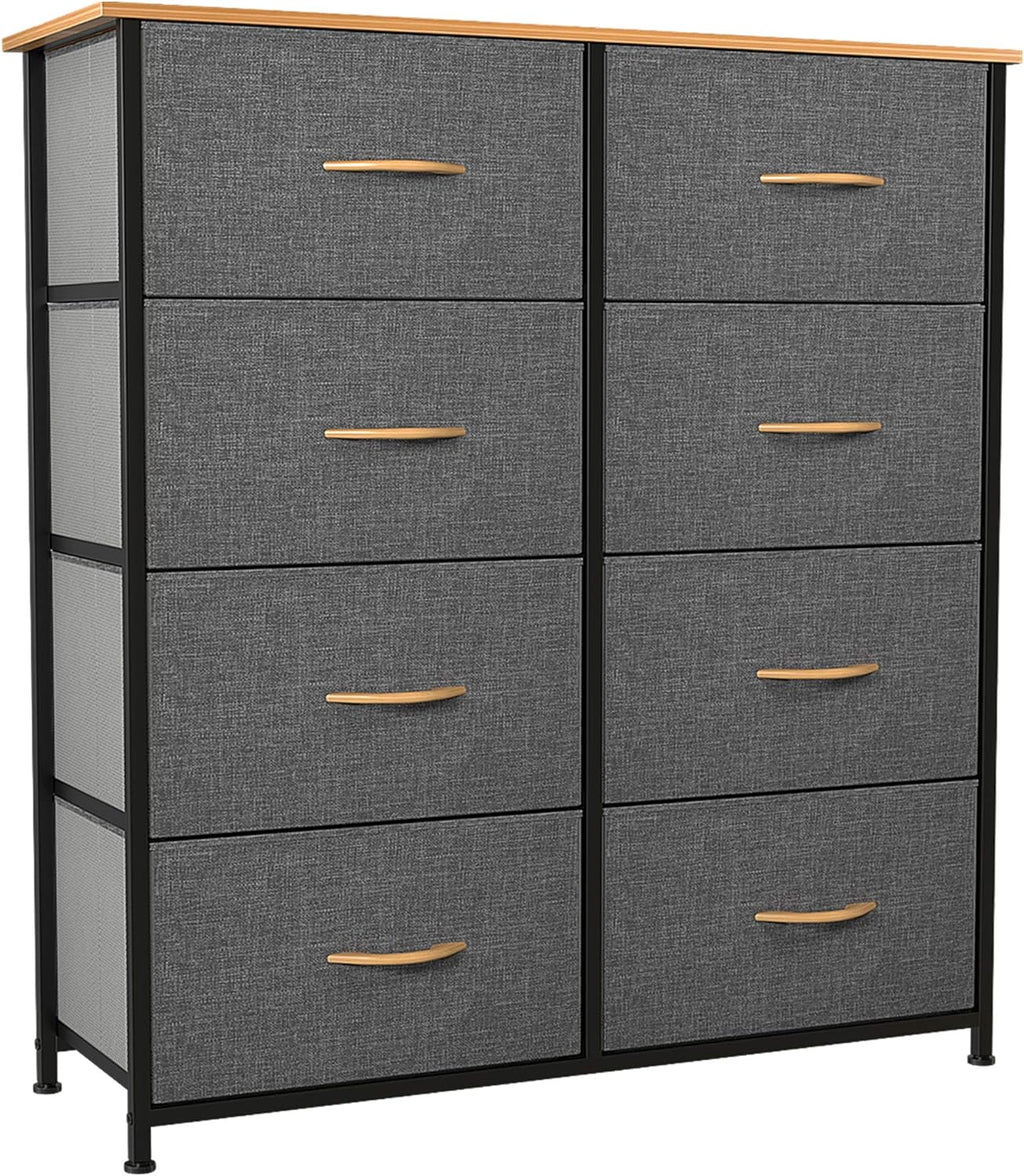 8 Drawer Fabric Dresser with Steel Frame and Wooden Top J2552