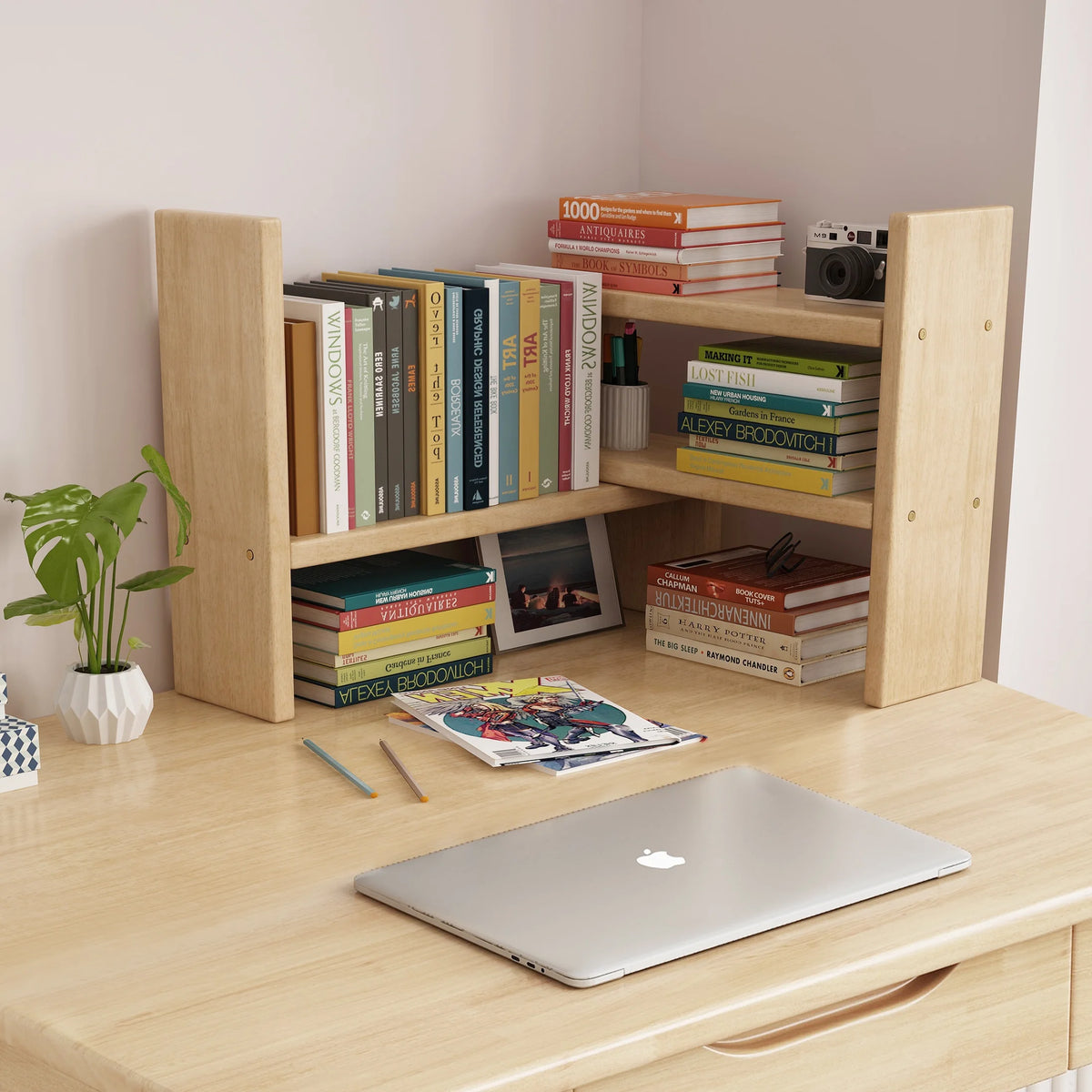 Adjustable Rubber Wood Desktop Shelf D904