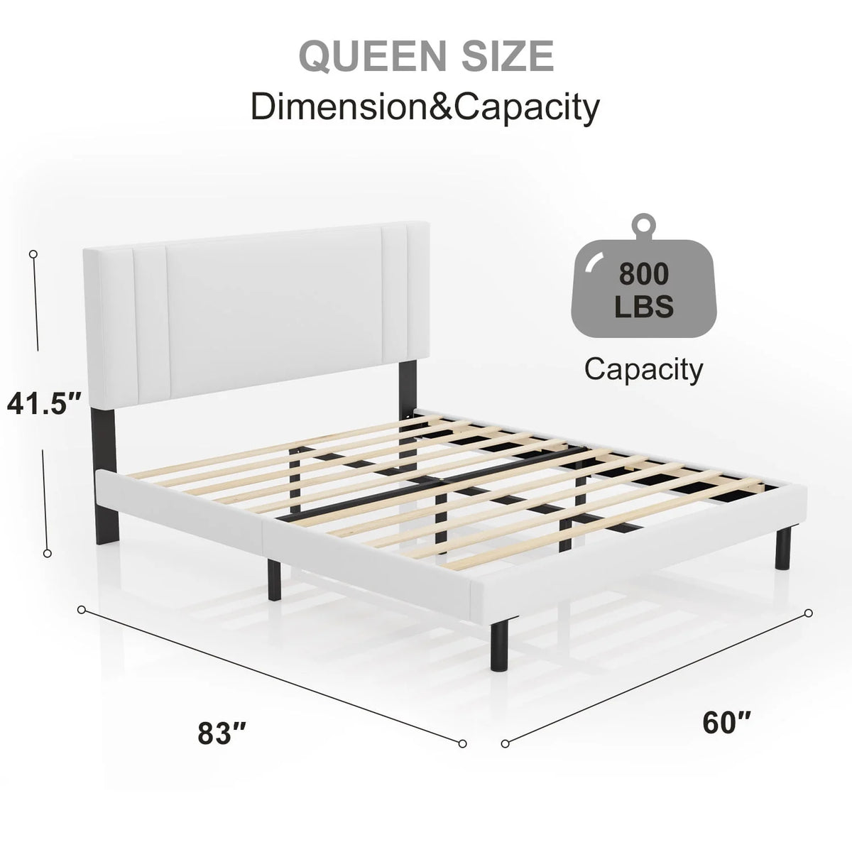 Queen Size Fabric Upholstered Platform Bed Frame A5766