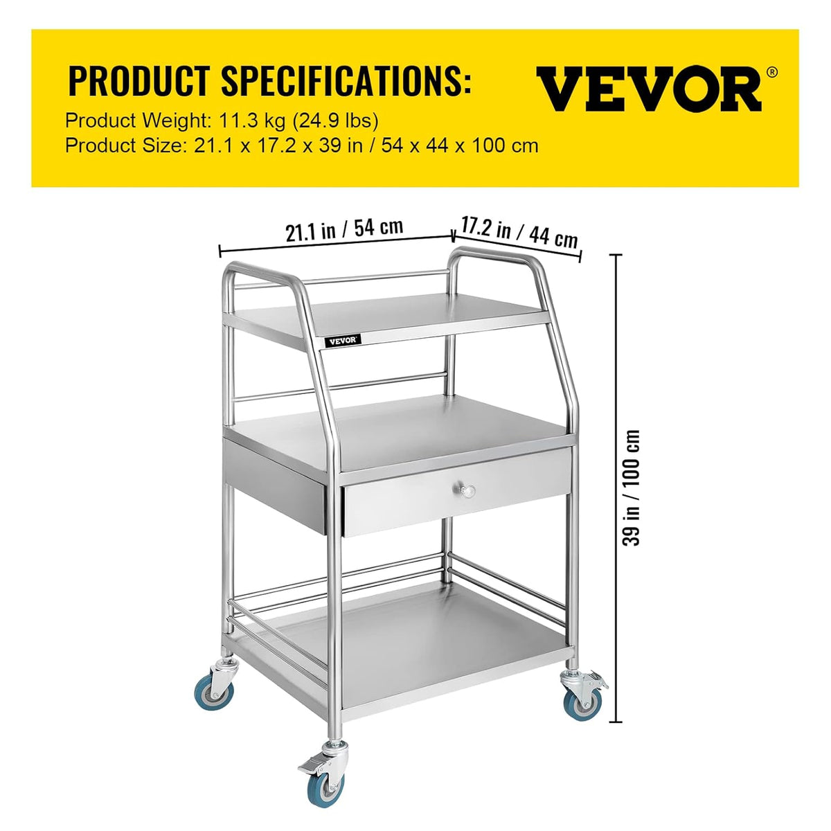 Stainless Steel Utility Cart with Wheels P502
