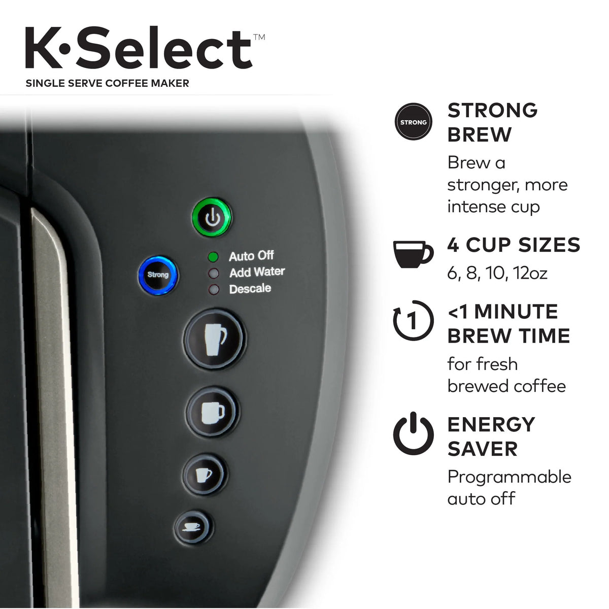 Single-Serve K-Cup Pod Coffee Maker with 12oz Brew Size, Matte Black C4791