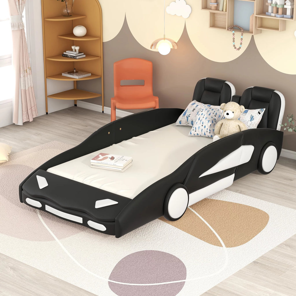 Twin Size Race Car-Shaped Platform Bed with Wheels R80104