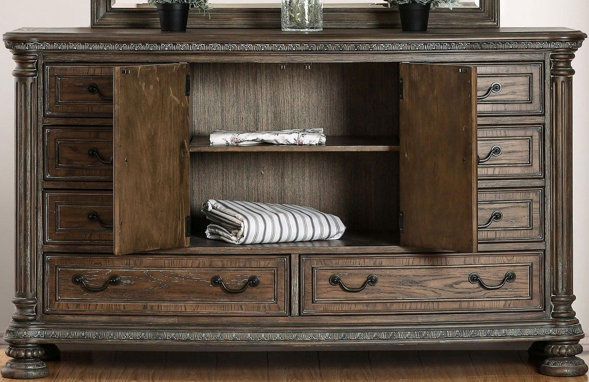 Queen Size 4pc Bed Dresser Mirror Nightstand Set A1380