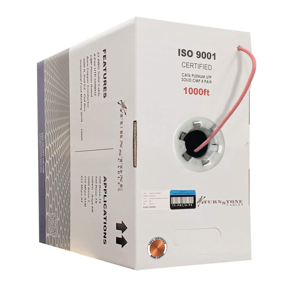 Cat6 Plenum 1000ft 23AWG Bare Copper UTP Bulk Ethernet Cable H91389