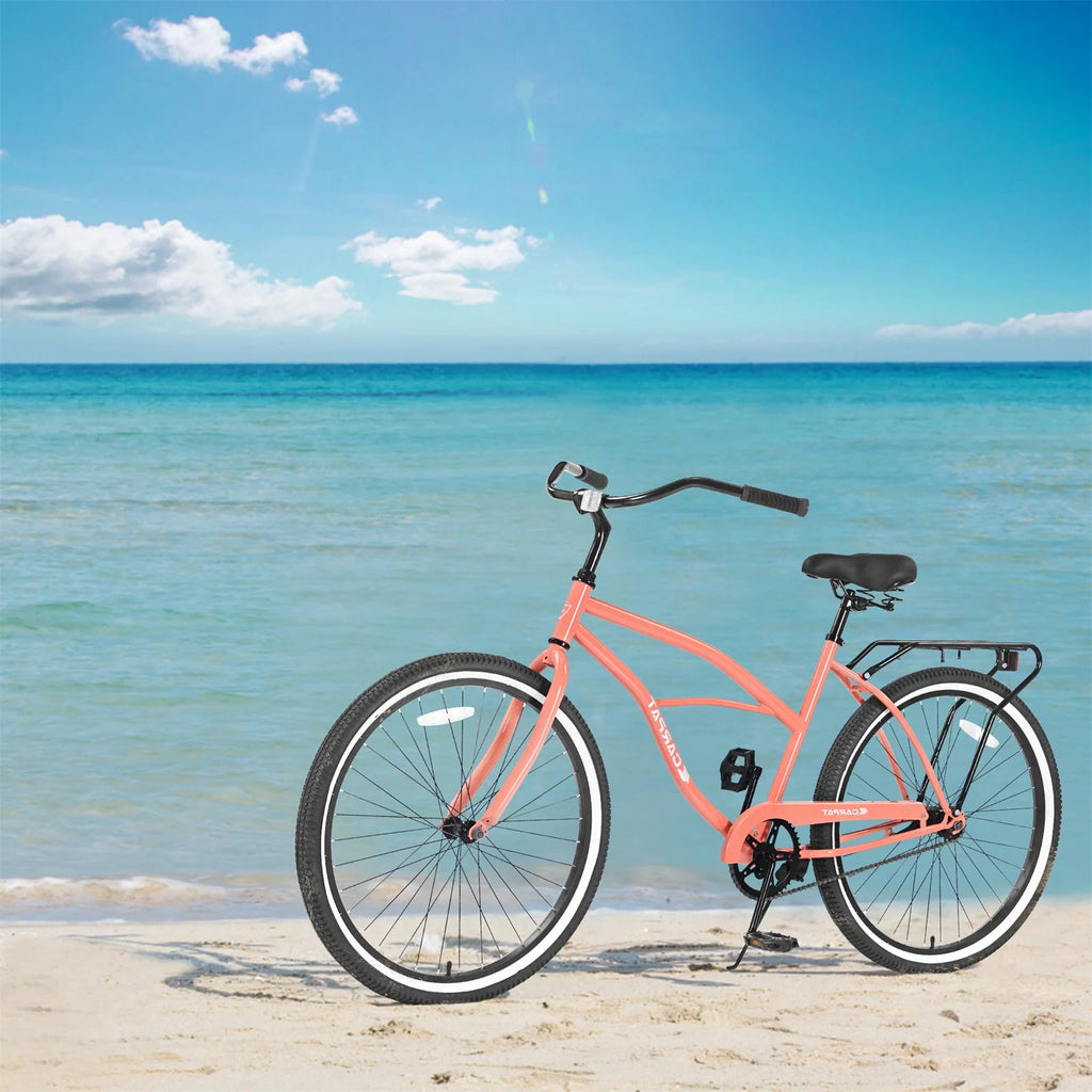 26in. White Steel Frame Beach Cruiser Bike W652