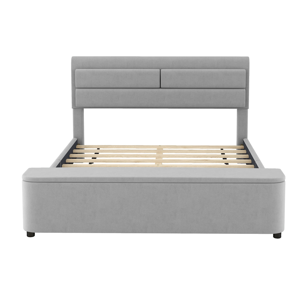 Queen Size Upholstery Platform Bed with Storage Headboard and Footboard Grey V212
