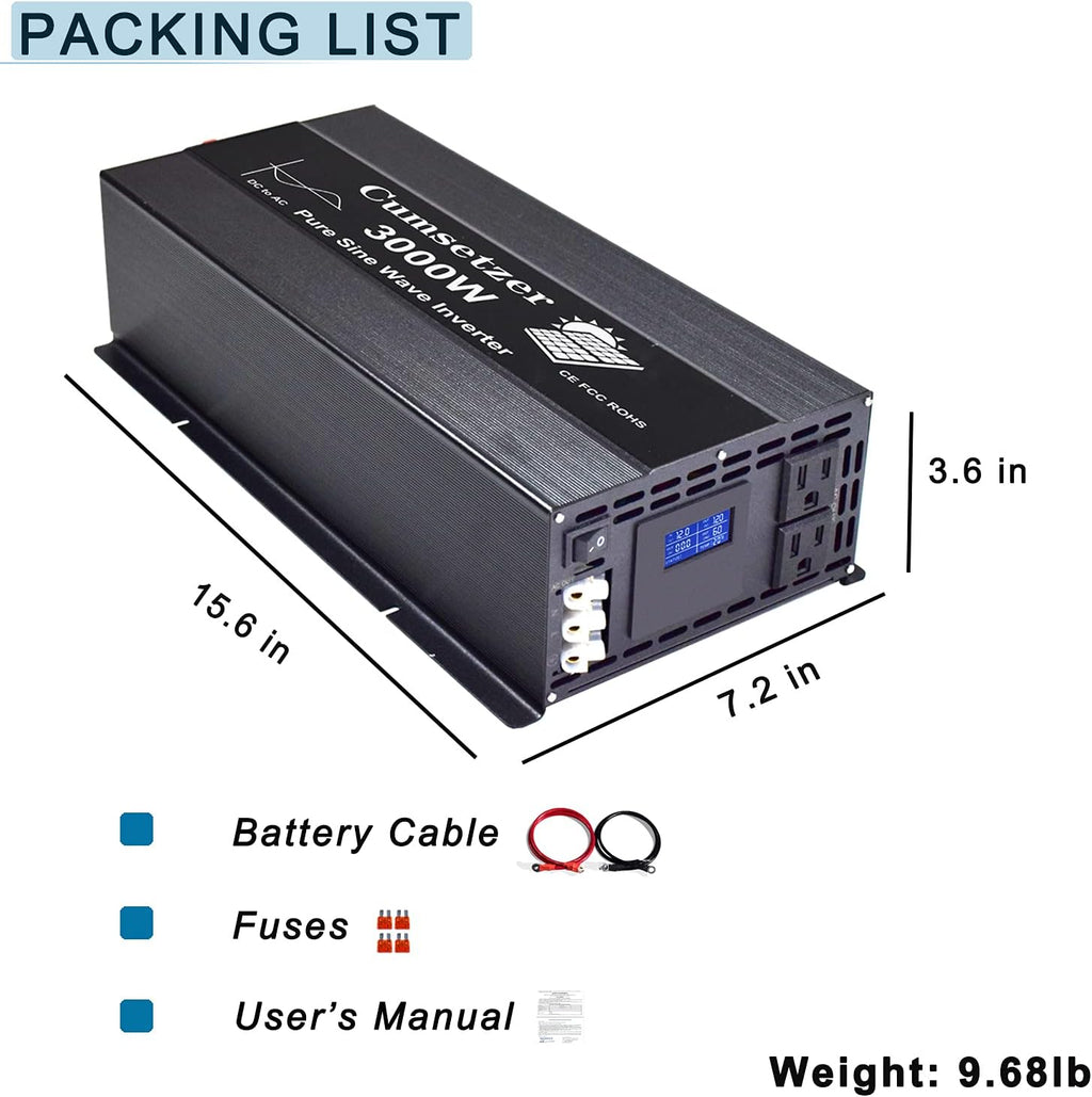 3000w 24v Pure Sine Wave Power Inverter with Dual US Outlet H73554