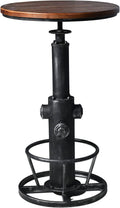 Industrial Bar Table Swivel Round Wooden Top Height Adjustable Bistro Table E683562