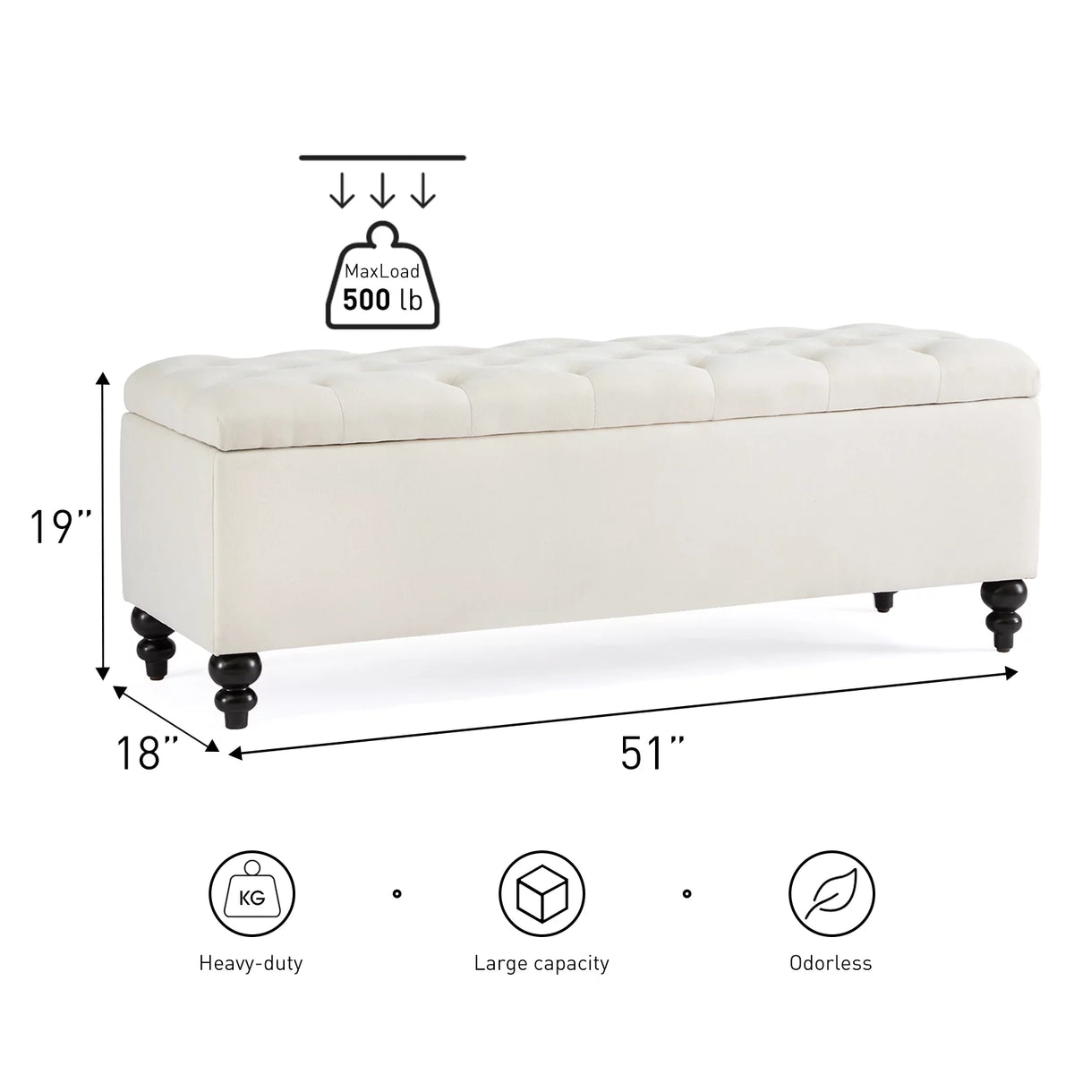51" Button-Tufted Storage Ottoman Bench N645923