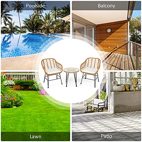 3 Pieces Outdoor Wicker Bistro Set with Cushions Q3074