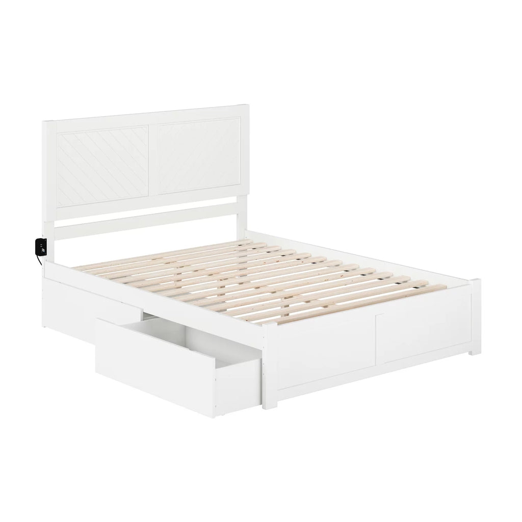 White Queen Size Wood Platform Bed with 2 Storage Drawers E53015
