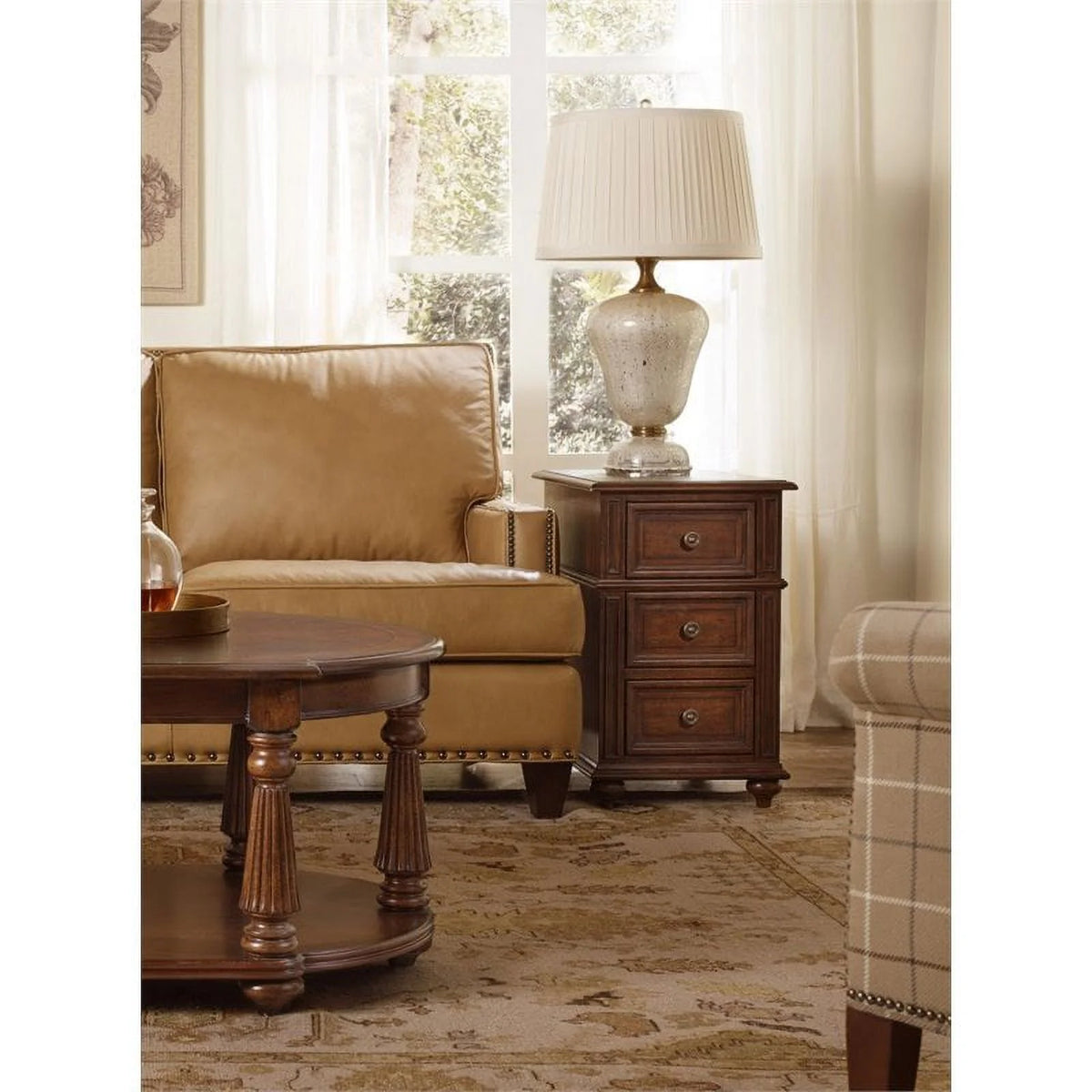 Three Drawers Wood End Table in Mahogany Set of 2 M405