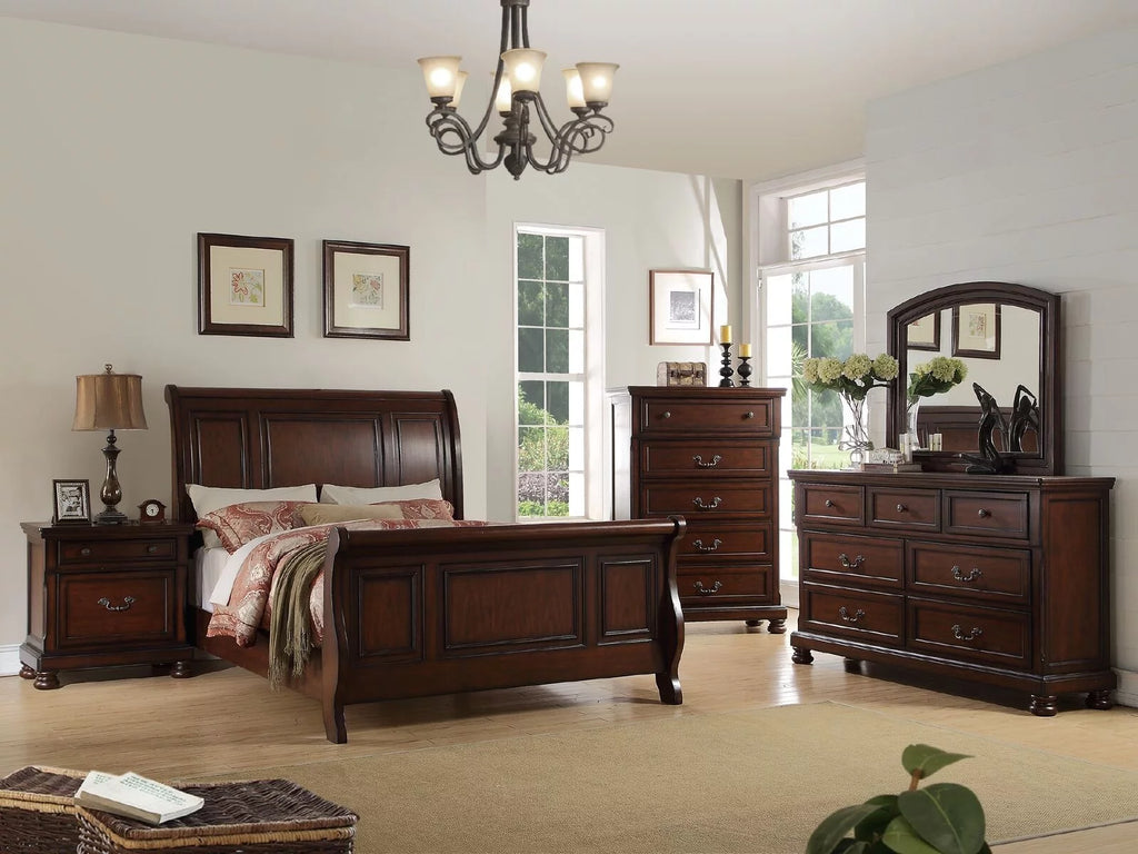 Cherry Veneer 6pc Cal King Size Bedroom Furniture Set P7532