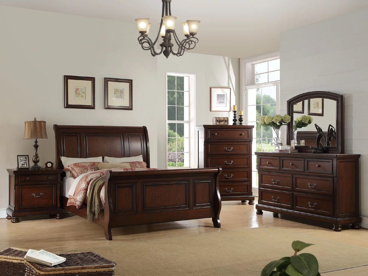 Cherry Veneer 6pc Cal King Size Bedroom Furniture Set P7532