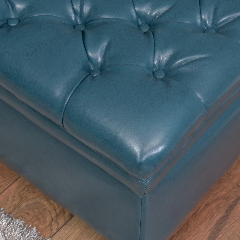 Teal Faux Leather Storage Ottoman Y2019
