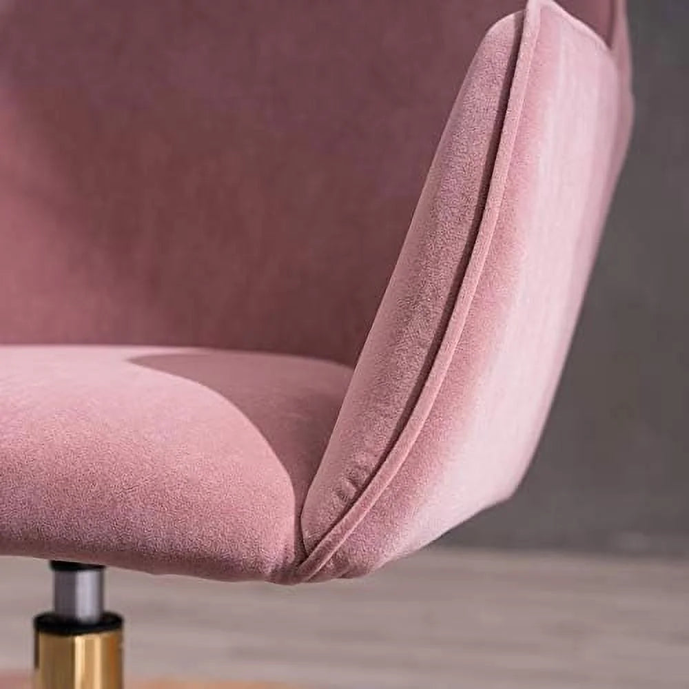Pink Velvet Fabric Office Chair with Gold Metal Legs K867041