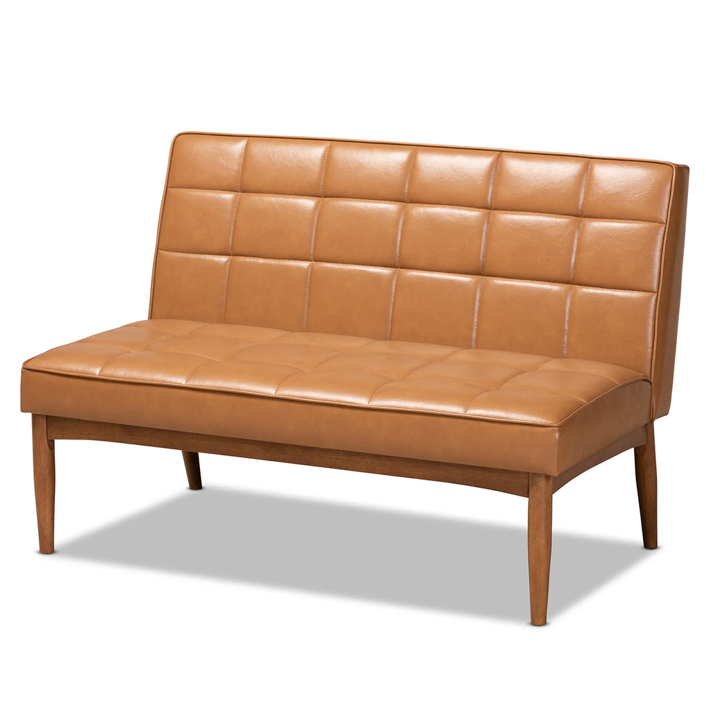 Tan Faux Leather Upholstered Walnut Brown Wood 2-Piece Dining Nook Banquette Set Q978225