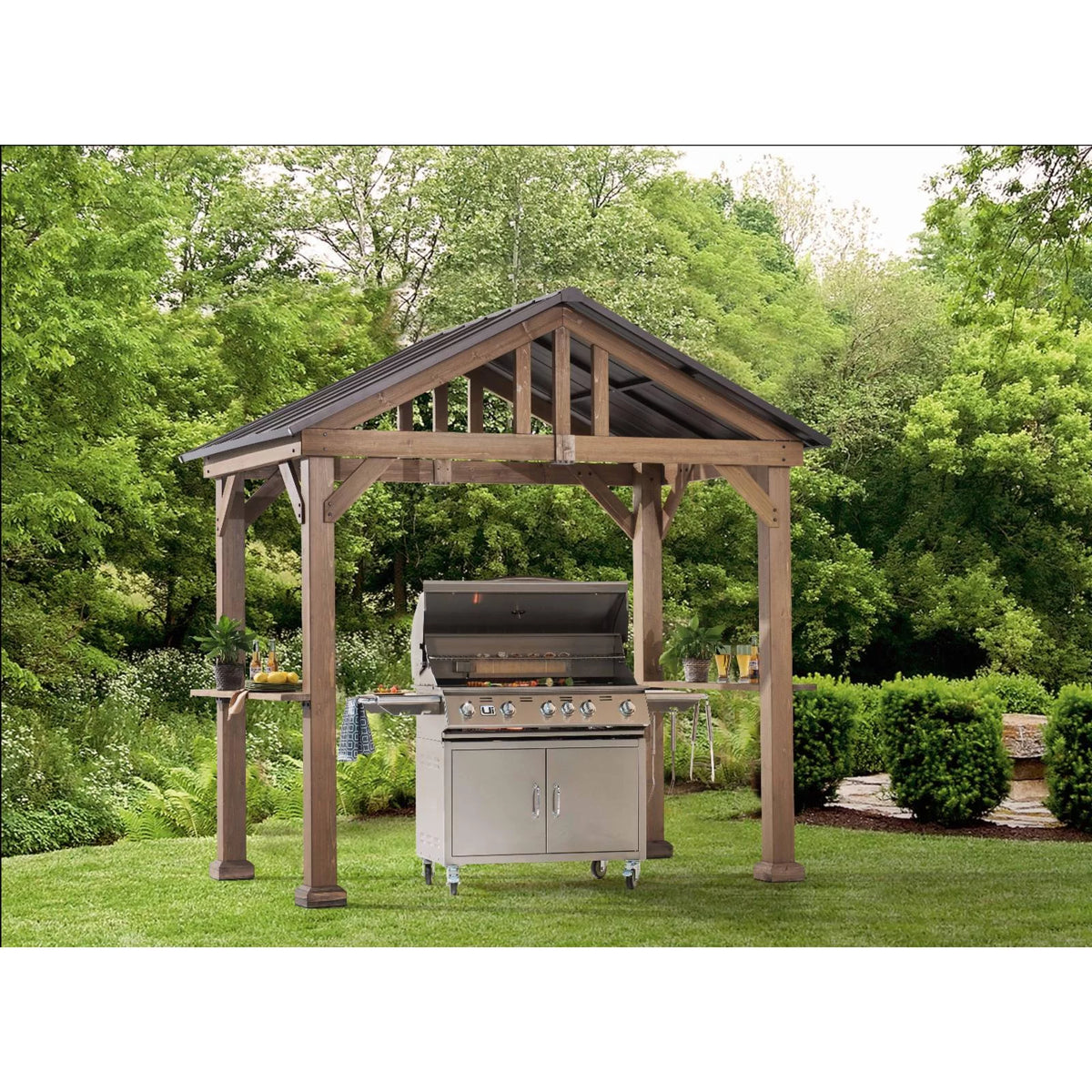 9 ft. x 6 ft. Cedar Wood Hardtop Grill Gazebo V732239