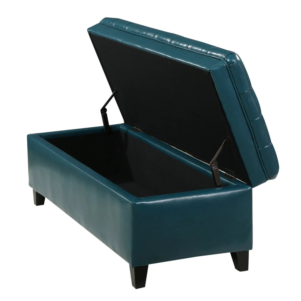 Teal Faux Leather Storage Ottoman Y2019
