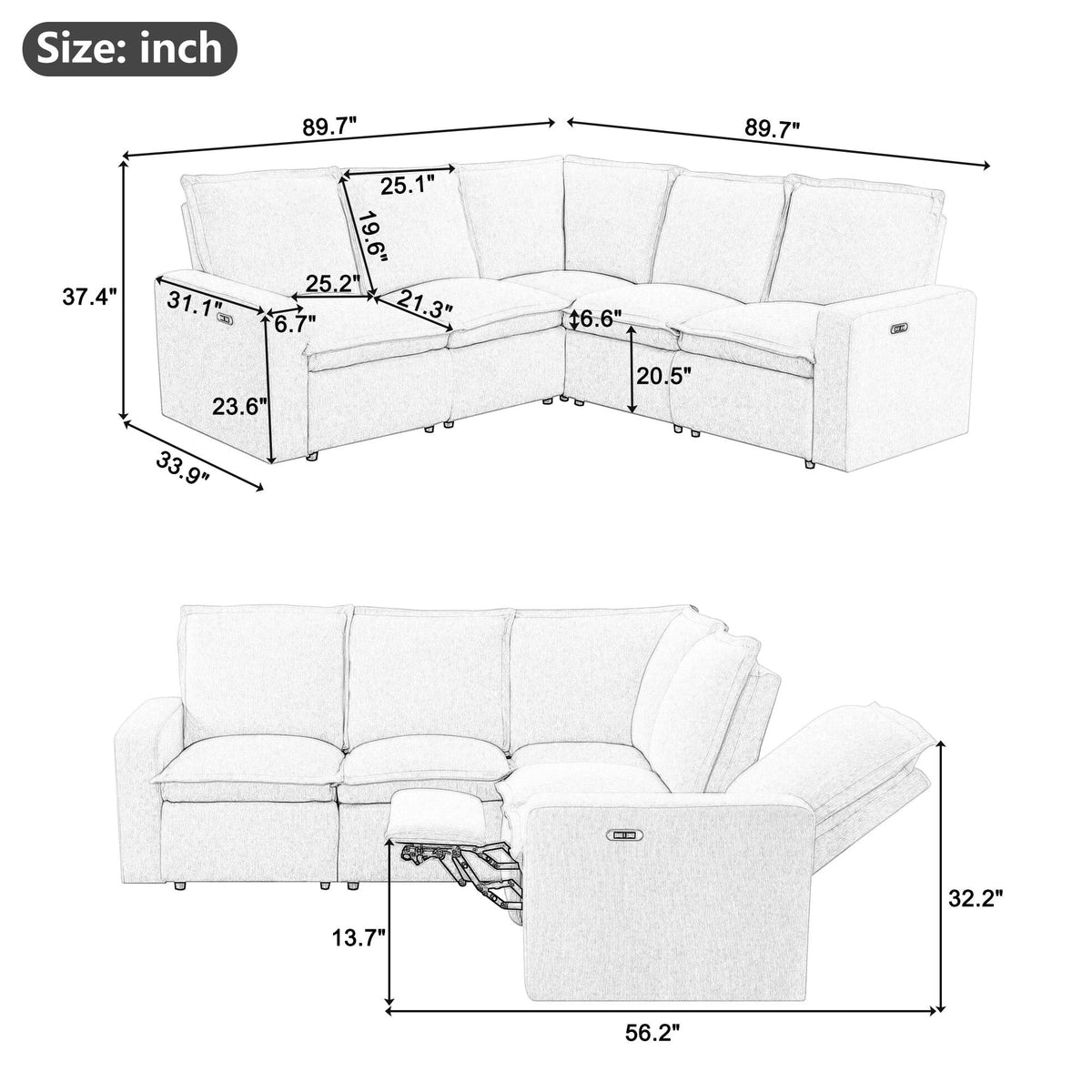 Gray Power Recliner Sofa Set C963